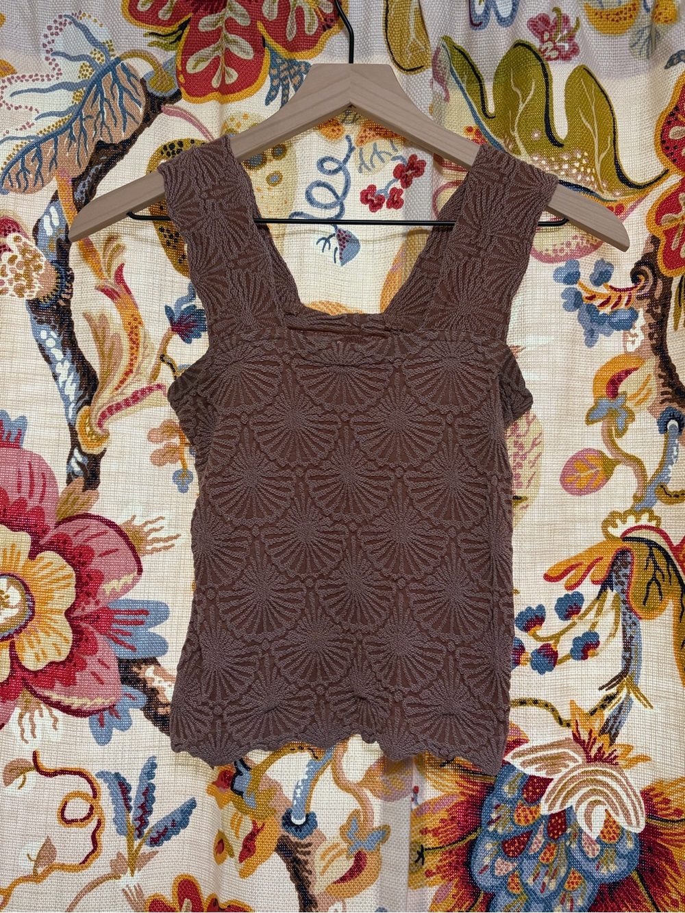 Aura Brown Textured Square-Neck Tank